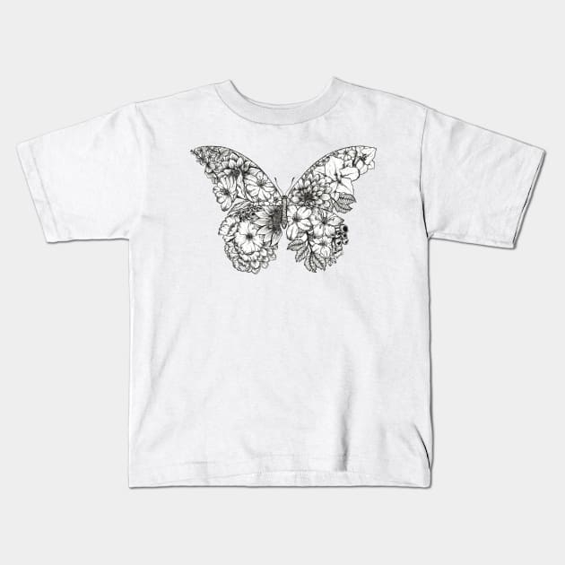 Floral Butterfly White Background Kids T-Shirt by SamuelJ